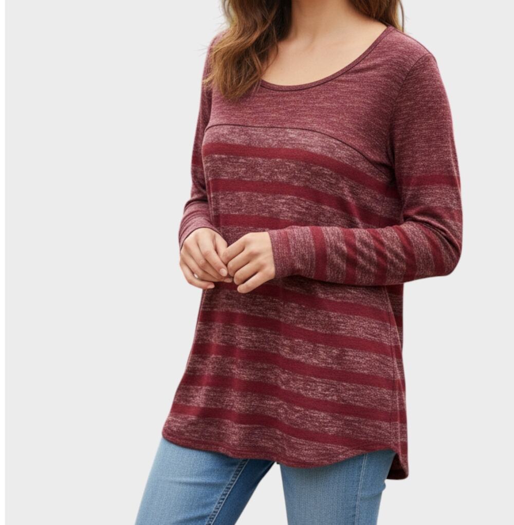 Chris & Carol Fiancee Top Wine Red Large Fiancee Label Top Long Sleeve NEW NWT